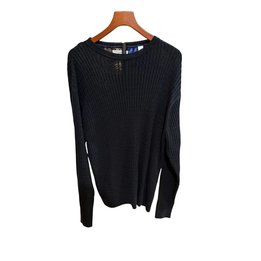 Alex Cannon Mens Deep Blue Textured Cable Knit Cotton Crew Neck Sweater dadcore